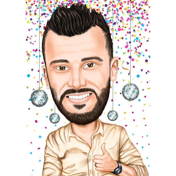 Person Birthday Caricature Gift with Confetti Background
