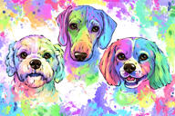 Desenho de retrato de cães em aquarela em tom pastel com fundo personalizado