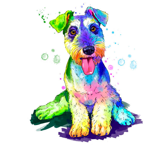 Fox Terrier Dog صورة كاريكاتورية بأسلوب ألوان مائية ساطع للجسم بالكامل من الصورة
