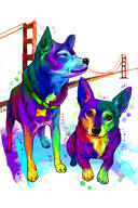 Custom+Dog+Headshot+Cartoon+Portrait+in+Chromatic+Watercolor+Style+from+Photos