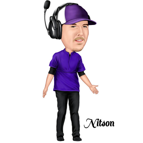 Person Working with Headset Full Body Caricature from Photos
