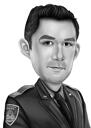 Dárková karikatura policisty v černobílém stylu