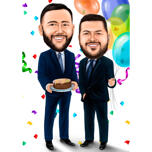 Due uomini d'affari con la torta di compleanno