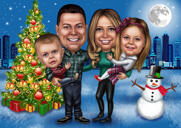 Забавный рождественский рисунок семьи из 4 человек