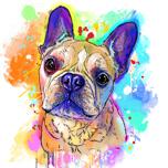 Franse Bulldog Portret Aquarel Stijl