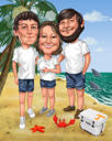 Caricature de groupe sur fond de plage