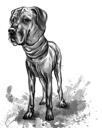 Ganzkörper-Schwarz-Leder-Deutsche Dogge-Hund-Cartoon-Zeichnung vom Foto im Aquarell-Stil
