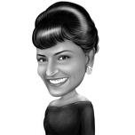 Pin Up weibliche Cartoon-Zeichnung im Schwarz-Weiß-Stil vom Foto