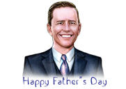 Grattis på fars dag tecknad porträttgåva från foto på en färgad bakgrund