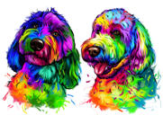 Retrato de caricatura de pareja de perros en estilo acuarela brillante de fotos