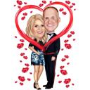 Retrato de dibujos animados de pareja de cuerpo entero para el Día de San Valentín