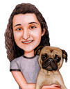 Pug Karikatür Portresi ile Sahip