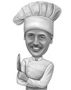 Butcher Cartoon Portrait in Black and White Style from Photo