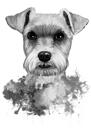 Retrato de acuarela en escala de grises de fox terrier