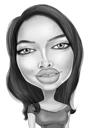 Very High Exaggerated Person Caricature in Black and White Style