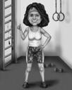 Fitnessstudio-Cartoon im Schwarz-Weiß-Stil