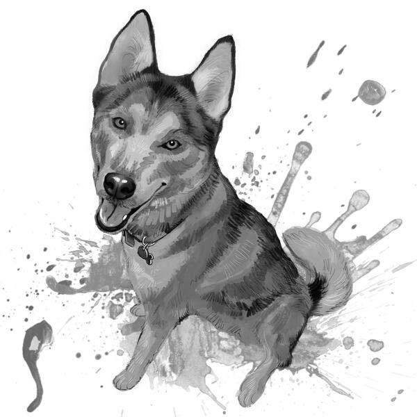 Husky Dog Full Body Grafīta akvareļu stils
