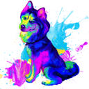 Desenho Aquarela de Cão Husky de Corpo Inteiro