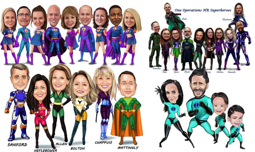 Caricatura de grupo de superhéroes
