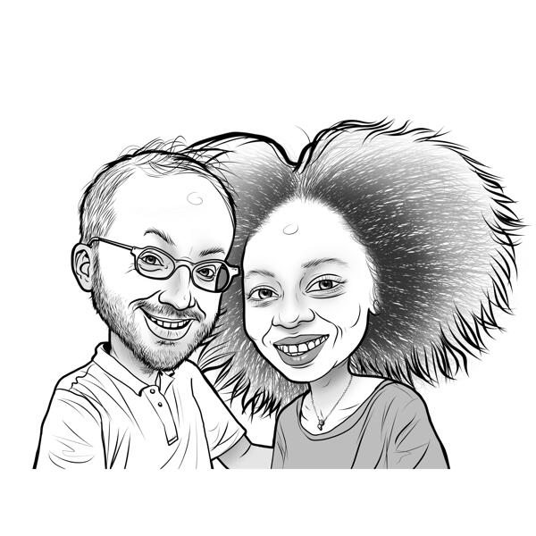 Caricature de couple exagérée drôle à partir de photos dans le style de contour