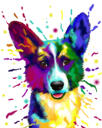 Ljus akvarell Rainbow stil Corgi helkroppsporträtt från foton