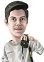Mann mit Kamera farbigen Stil Kopf und Schultern Karikatur Portrait für individuelles Kameramann Geschenk