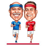 Due persone che fanno jogging in stile esagerato