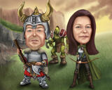 Couple Caricature as Movie Characters