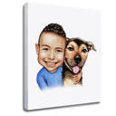 Owner with Pet Colored Caricature Portrait - Print on Canvas