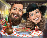 Restaurant Caricature: Couple Dinner