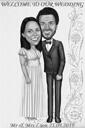 Siyah Beyaz Stilde Özel Tam Vücut Çift Düğün Davetiyesi Karikatürü