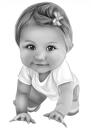Portrait de dessin animé de bébé de tout le corps dans un style noir et blanc à partir de la photo