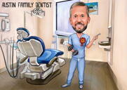 Zobārstniecības laboratorijas darbinieka karikatūra no fotoattēliem