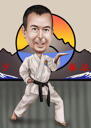 Retrato personalizado de dibujos animados de persona practicante de karate en tipo de cuerpo completo