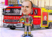 Desenho colorido de retrato de bombeiro