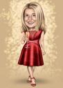 Rode loper karikatuur: vrouw in formele rode jurk