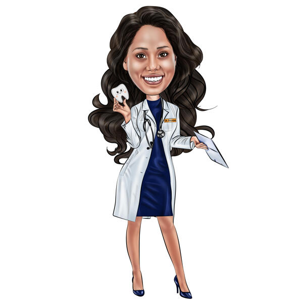 Cadou pentru doctor dentar complet: Portret de desene animate pentru dentist