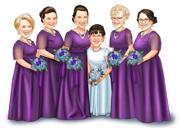 Bruidsmeisjes karikatuur in bijpassende jurken