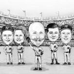 Черно-белый рисунок бейсбольной команды