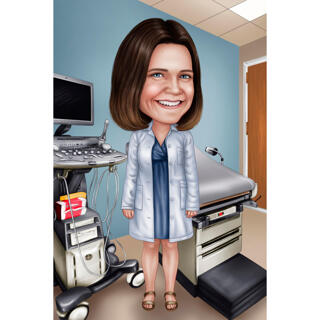 Obstetrician Gynecologist Doctor Caricature Drawing Gift with Custom Background