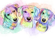 Dibujo de retrato de perros en acuarela en tono pastel con fondo personalizado
