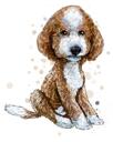 Helkrop brun hund tegneserieportræt fra foto i akvarel naturlig stil