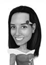 Person Caricature with Paint Brush for Artist Gift: Head and Shoulders Black and White Style