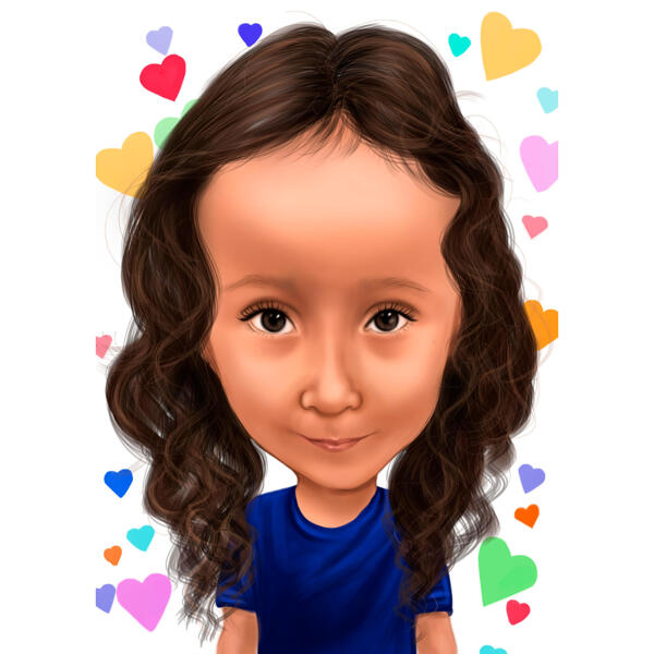 Caricature d'enfant avec des cœurs multicolores