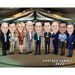 Full Body Group Caricature in Colored Style