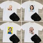 Caricatura de persona impresa en camiseta en estilo coloreado