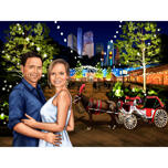 Vlastní portrét páru v barevném stylu s pozadím nočního města