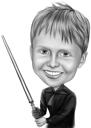 Man with Sword Caricature in Black and White Style