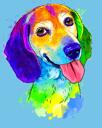 Caricatura de retrato de cachorro Beagle em estilo aquarela com fundo brilhante