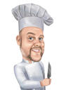 Chef with Knife Cartoon Drawing
